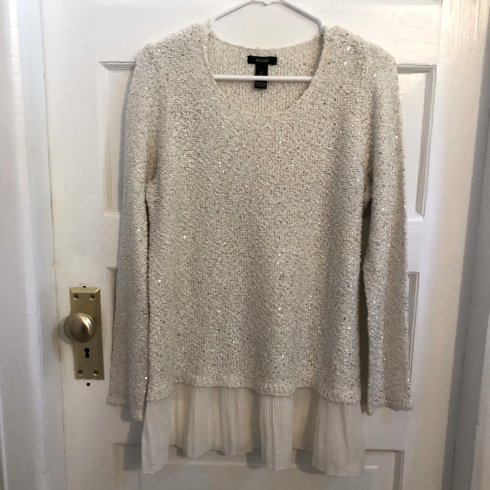 Alfani Women’s Sparkly Sequenced Ruffled Sweater